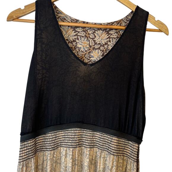 GARNET HILL Easy Smocked Maxi Dress Floral Print in Brown and Blue Women's Large - Picture 10 of 14